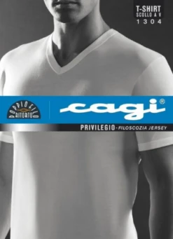 Maglia Uomo T-Shirt Scollo A V Filo Di Scozia Cagi 1304