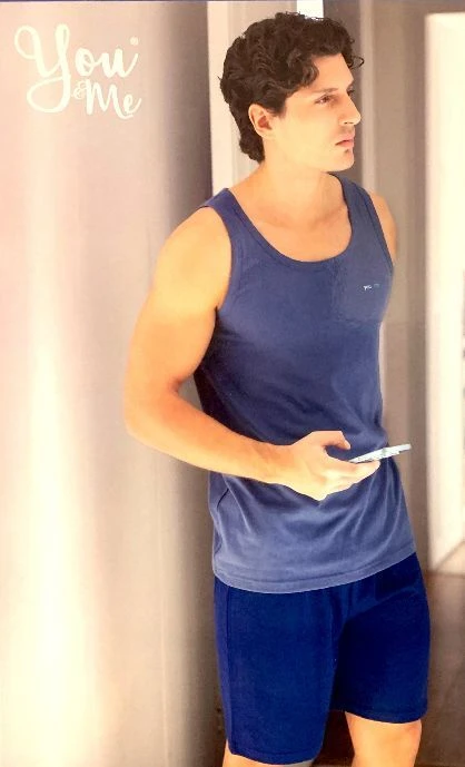 Pigiama Uomo Corto Canottiera 100% Cotone You & Me 639 5 Pigiama Uomo Corto Canottiera 100% Cotone You & Me 639 - immagine 3