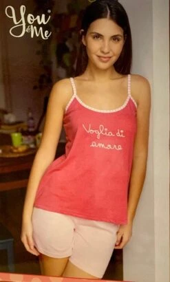 Pigiama Donna Corto Canottiera 100% Cotone You & Me 658
