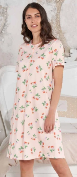 Camicia Da Notte Mezza Manica 100% Cotone Jersey Linclalor 74438