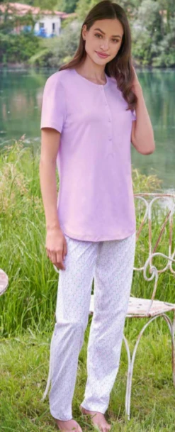 Pigiama Donna M/M Aperto Pantalone Lungo 100% Cotone Linclalor 74536